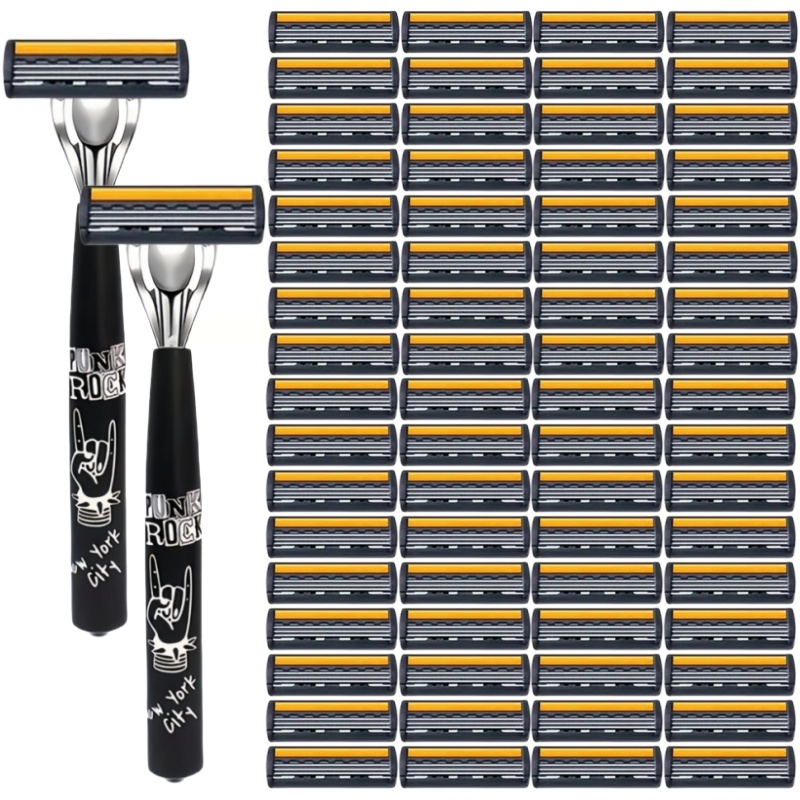 Safety Razor Handle - メタルハンドル手動プロフェッショナルフェイスケア髭剃り3層刃安全かみそり＆シェービングかみそりスタンドシェーバーベース男性用