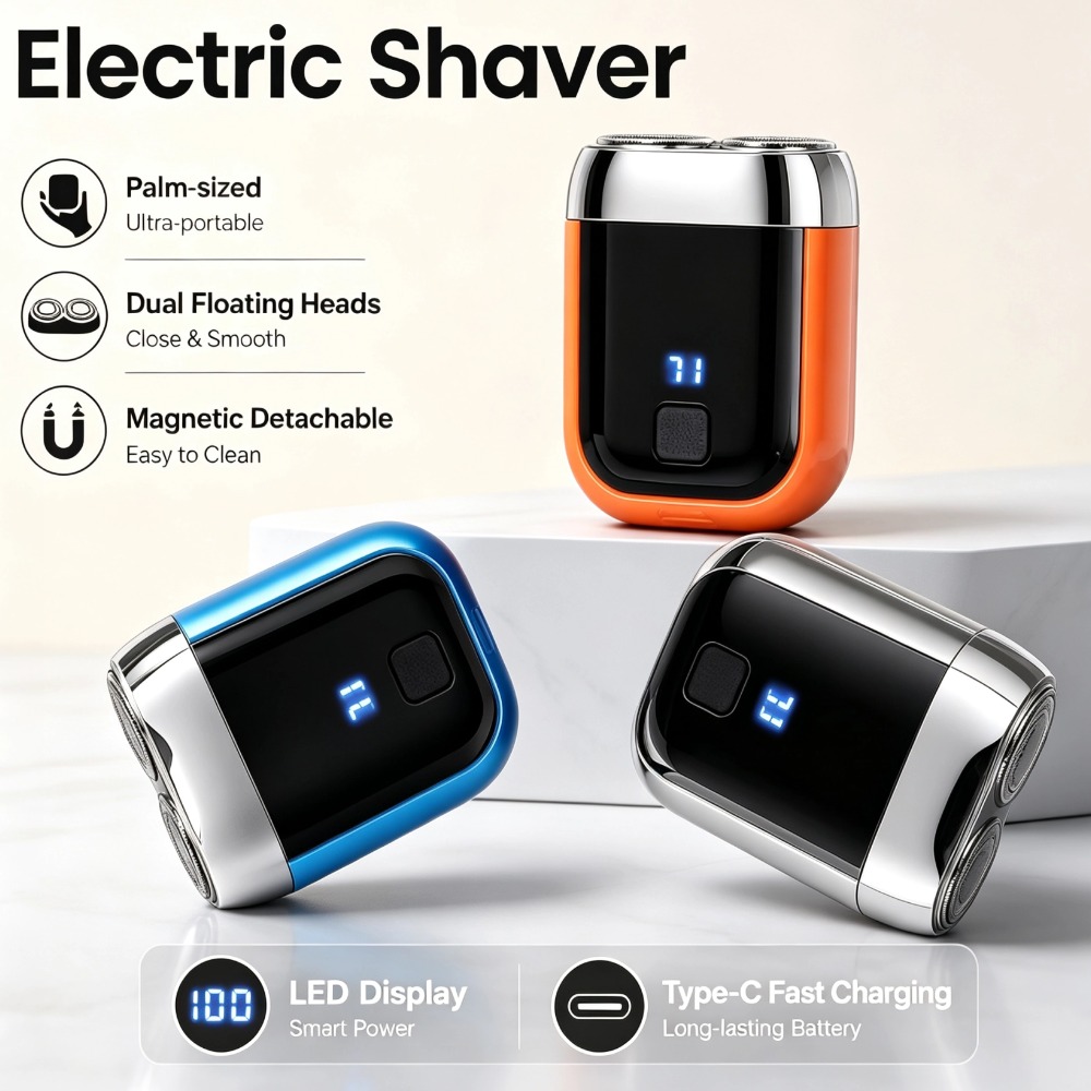 Safety Razor Handle - ポータブル電動シェーバー ダブルフローティングヘッド ミニシェーバー 防水 安全 コードレス