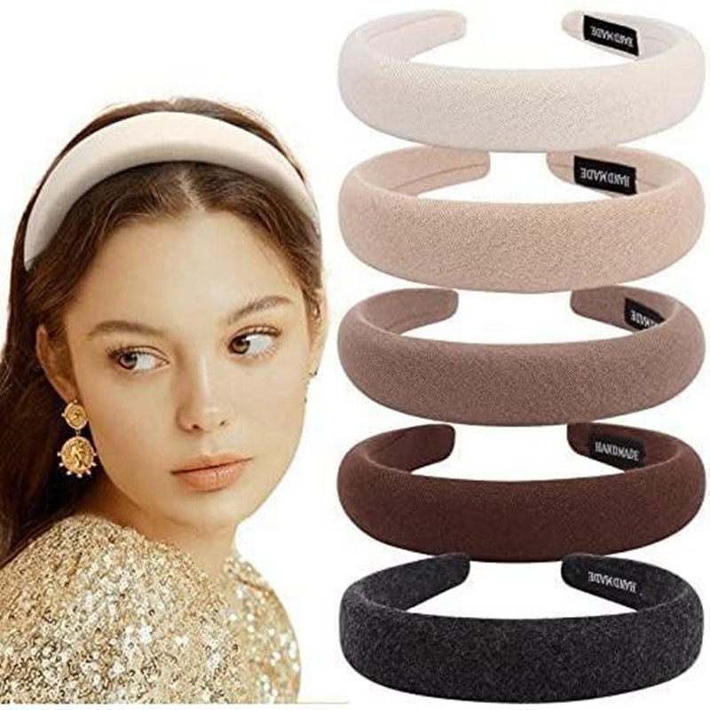 Eco Sponge - ワイルドソリッドカラースポンジヘッドバンド女性用ファッションガールウォッシュフェイスワイドエッジシンプルヘアバンド