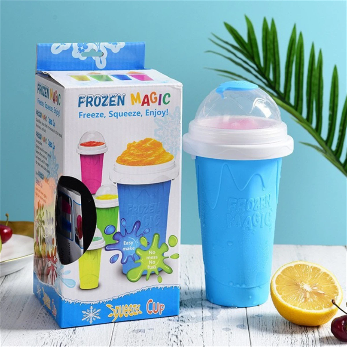 Reusable Bottle - 自家製スムージーカップ 急速冷凍スクイーズスラッシーカップ 夏のDIYアイスジュースミルクシェイクアイスクリームボトル 再利用可能な冷凍カップ