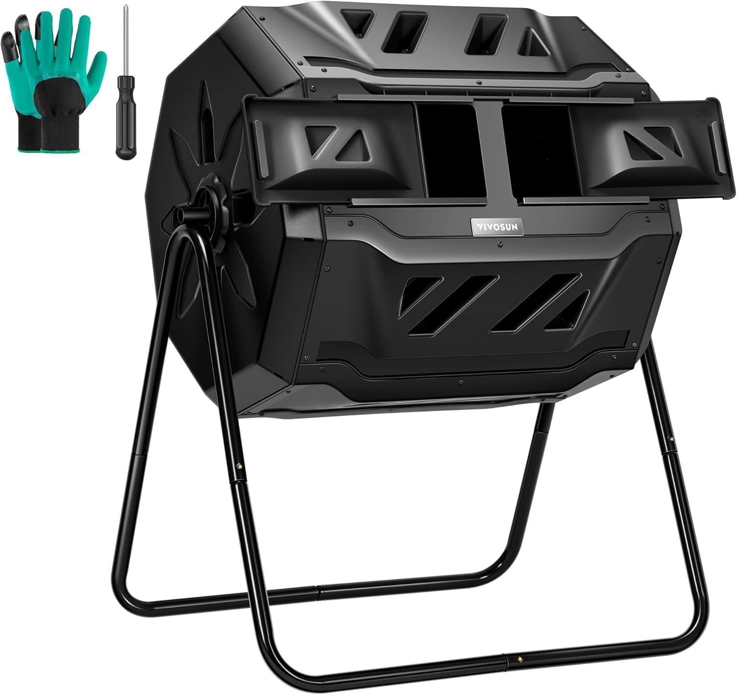 Compost Bin - VIVOSUN アウトドアタンブリングコンポスター デュアルローテーティングバッチコンポストビン、43ガロン ブラックドア