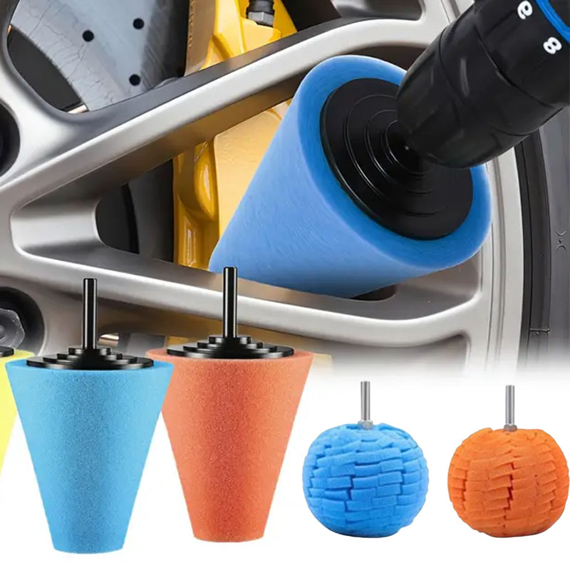 Eco Sponge - 車のドリル研磨スポンジパッドキット ハブ研磨パッド 金属コーン研磨ボール リムクリーニング用 自動車ディテーリングケアツール