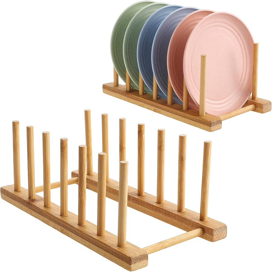 Bamboo Cutlery - 1 個/2 個竹ディッシュラック、プレートホルダー、収納ラック本棚コンパクトキッチン収納キャビネットオーガナイザー皿/プレート用