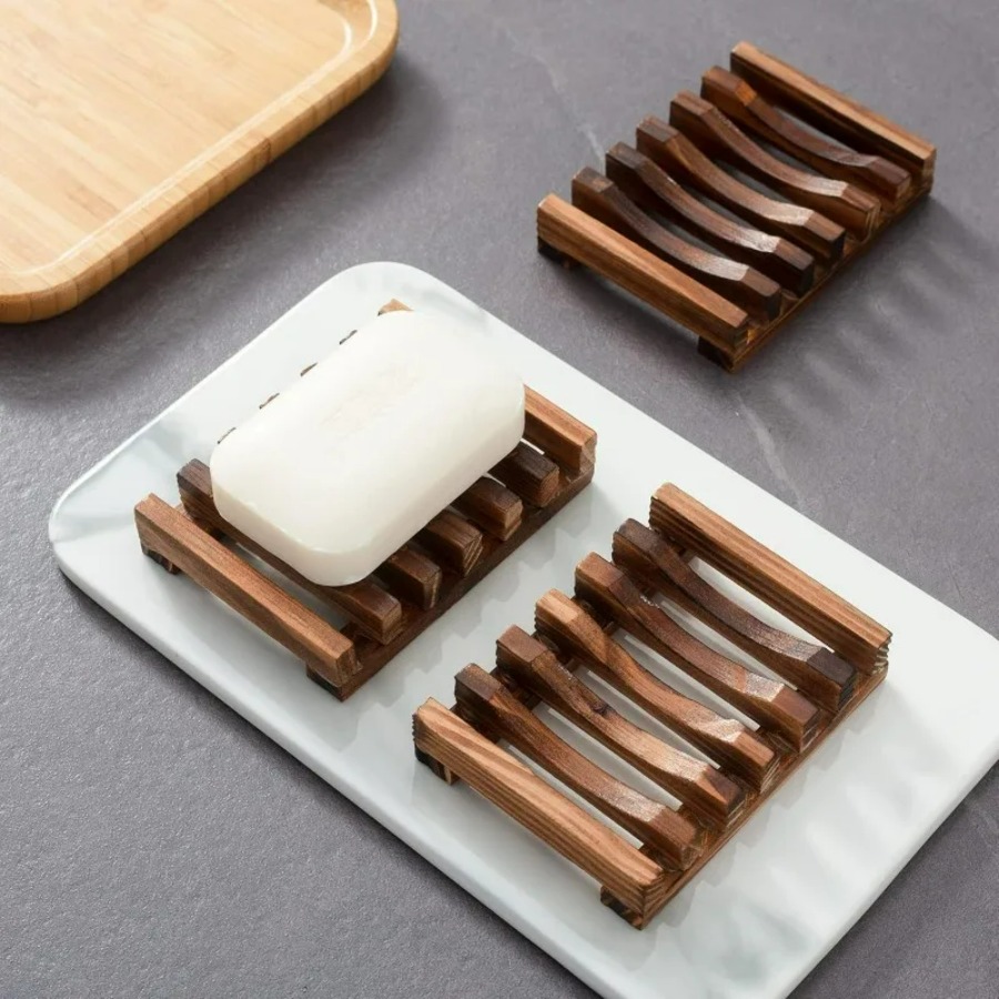 Bamboo Cutlery - 木製石鹸置き シャワー/バスルーム用、水切り設計で石鹸を乾燥状態に保ち、エレガントな竹製バスオーガナイザー