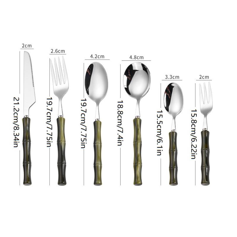 Bamboo Cutlery - 竹製ハンドルのアクリル304ステンレス鋼製カトラリー食器ナイフ、フォーク、スプーン、キッチン用品、結婚祝い