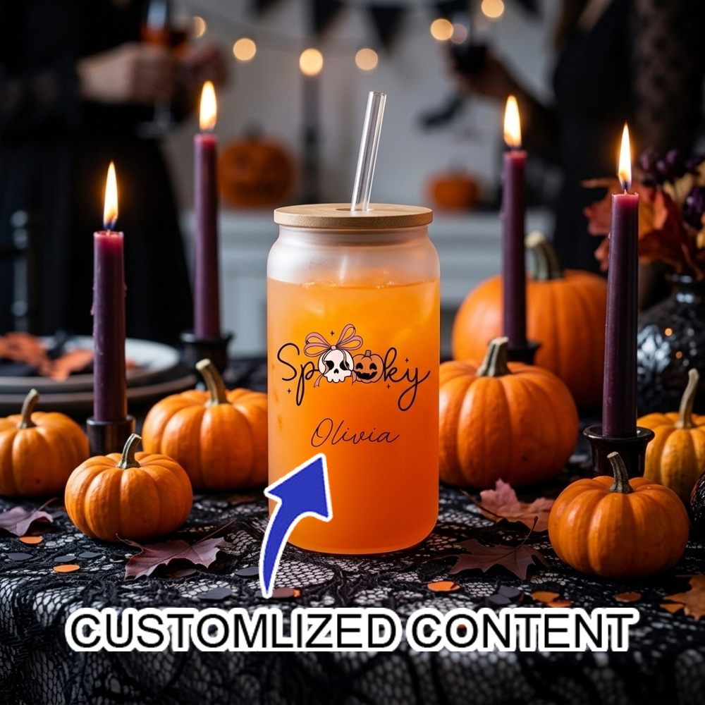 カスタム名入れ スポーキーハロウィン グラスカップ 竹製蓋と - Reusable Straw のレビューと価格