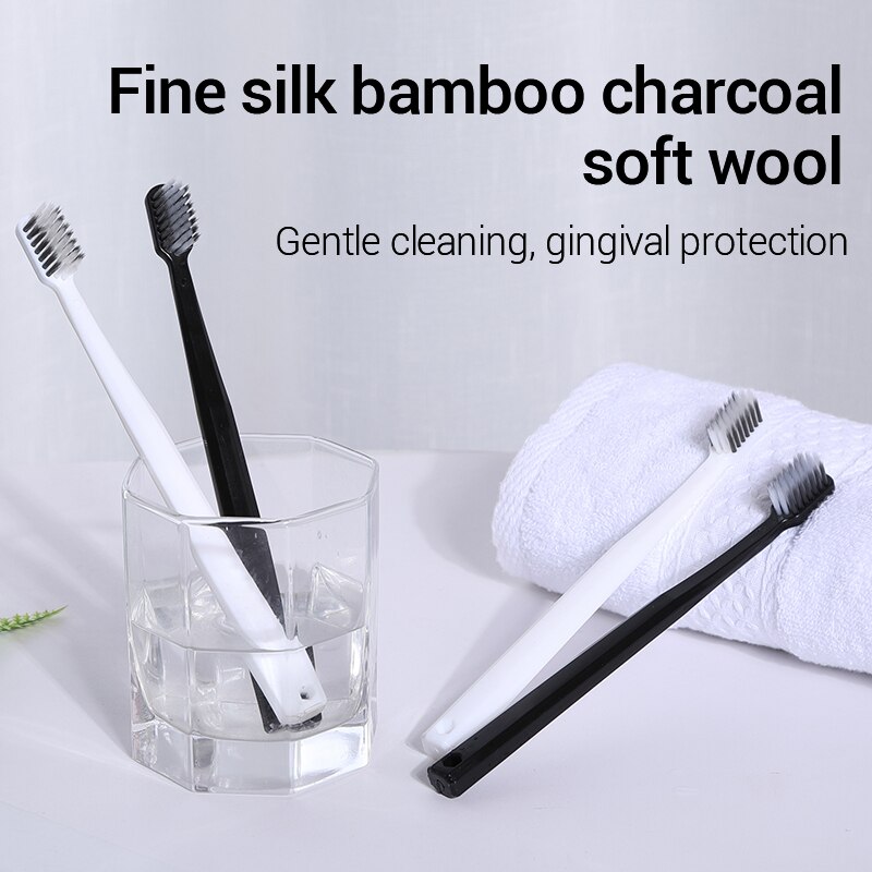 10個竹炭ブラシシルクソフト毛歯ブラシ,黒と白の男性と女性の - Bamboo Toothbrush のレビューと価格