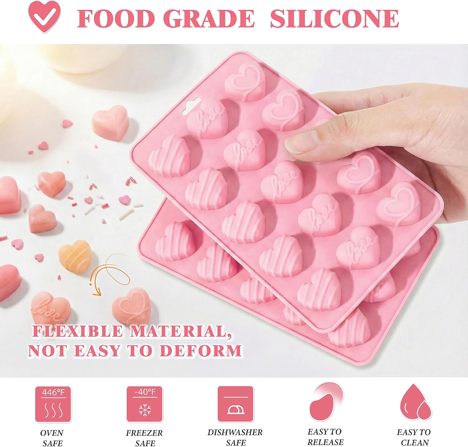 ハート型シリコンモールド、ハート型チョコレートモールド15個 - Eco Soap のレビューと価格