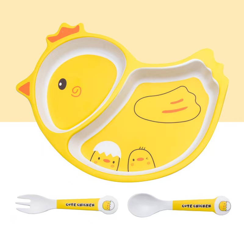かわいい漫画の鶏の竹繊維食器セット - 家庭用プレート、ボウ - Bamboo Cutlery のレビューと価格