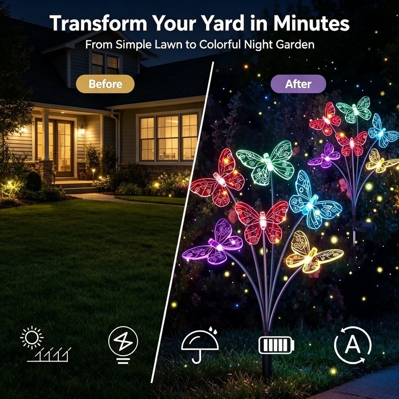 ソーラー式バタフライライト、防水LEDガーデンステークライト - Solar Garden Light のレビューと価格