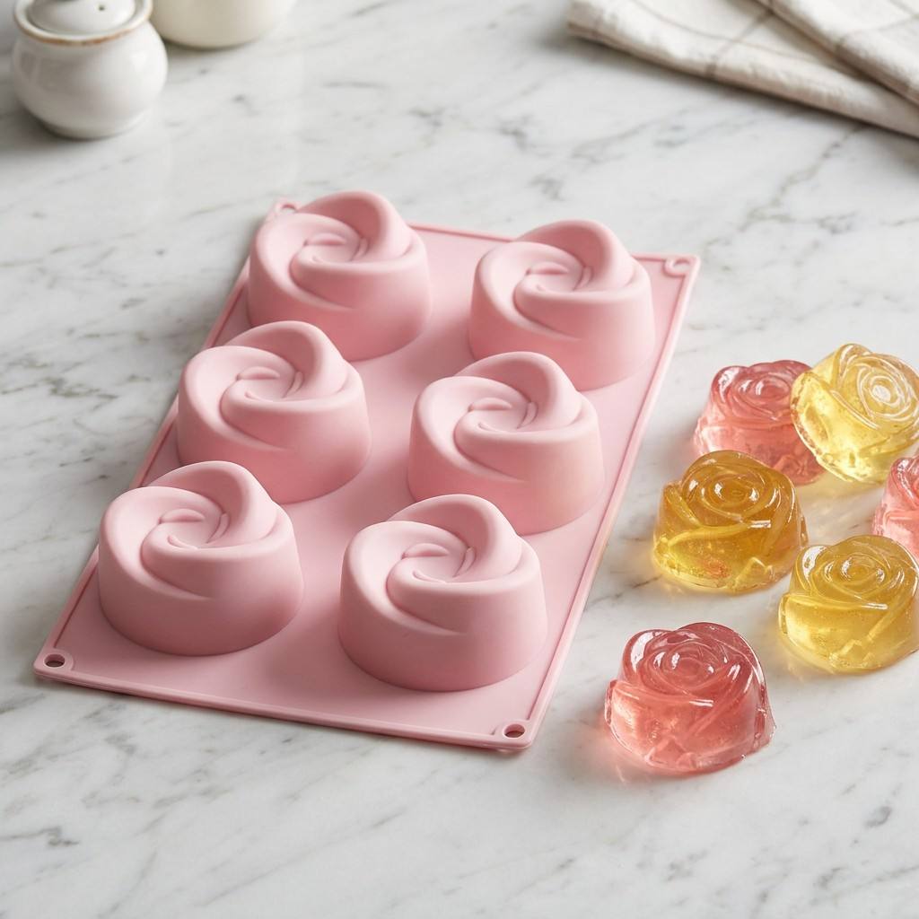 食品グレード6個取りローズフラワーシリコンモールドBPAフリ - Eco Soap のレビューと価格