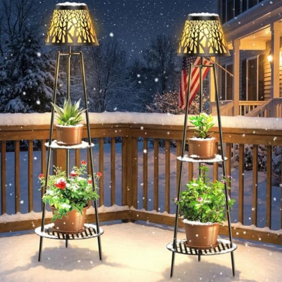 2パック屋外ソーラーフロアランプ、植物スタンド付き、防水メタ - Solar Garden Light のレビューと価格