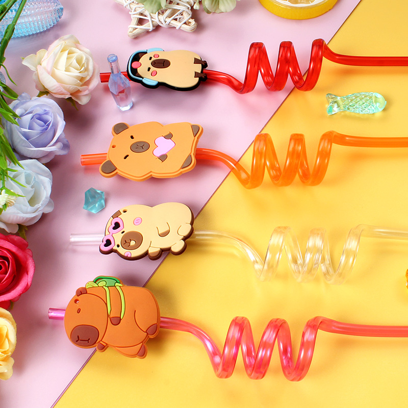 12個の漫画カピバラ再利用可能なスパイラルストロー、装飾用パ - Reusable Straw のレビューと価格