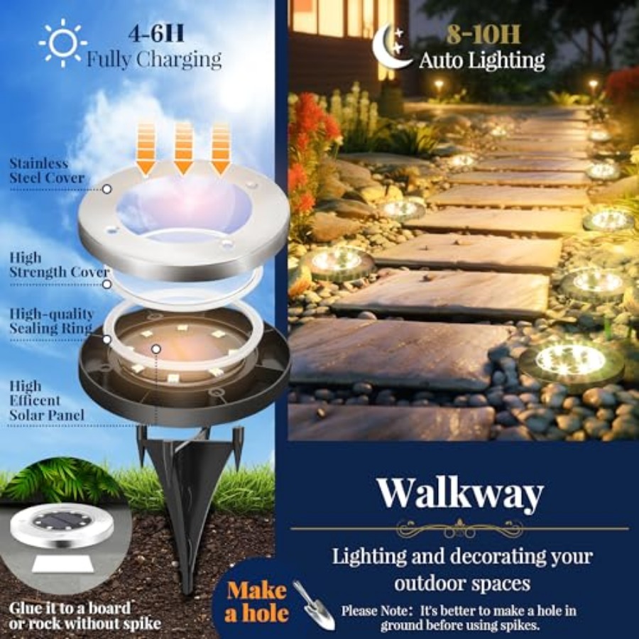 ソーラーグラウンドライト ソーラーライト 屋外防水 8 LE - Solar Garden Light のレビューと価格